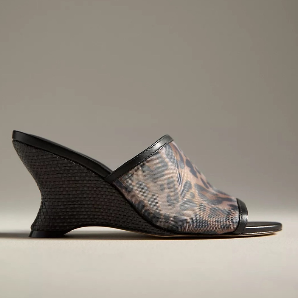 Anthropologie Maeve Leopard Print Mesh Mules